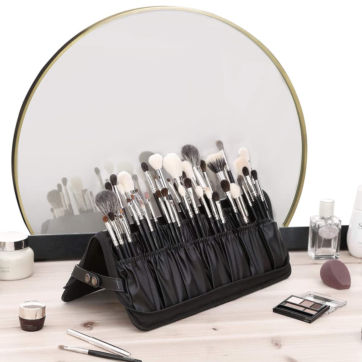 MAYCREATE Makeup Brush Holder Bag Portable Travel Makeup Organizer Bag Foldable Zipper Cosmetic Makeup Brush Pouch Storage Case with 29 Elastic Pockets MAYCREATE Makeup Brush Holder Bag Portable Travel Makeup Organizer Bag Foldable Zipper Cosmetic Makeup Brush Pouch Storage Case with 29 Elastic Pockets